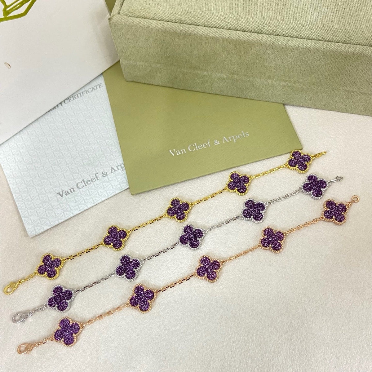 [⭐Veyra]NEW PURPLE SAND-GOLD FOUR-LEAF CLOVER 5-FLOWER BRACELET