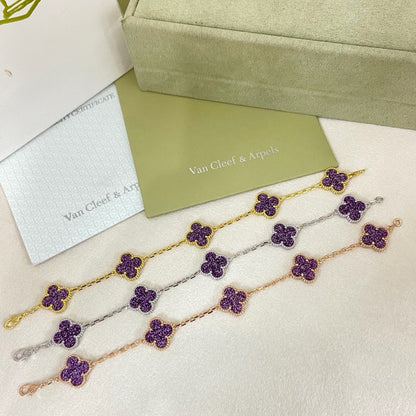 [⭐Veyra]NEW PURPLE SAND-GOLD FOUR-LEAF CLOVER 5-FLOWER BRACELET