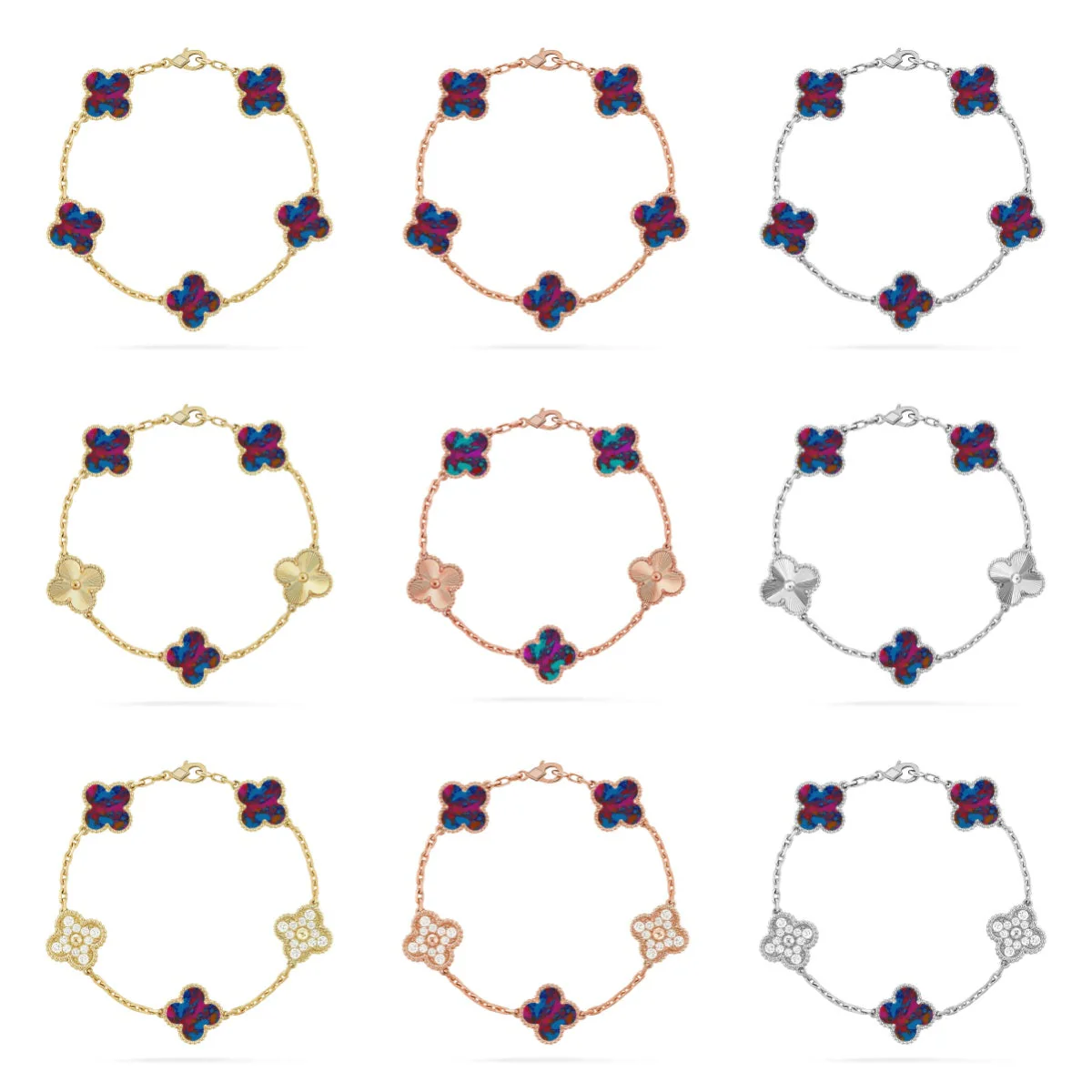 [⭐Veyra]CLOVER 5 MOTIF COLOR GEMSTONES BRACELET COLLECTION