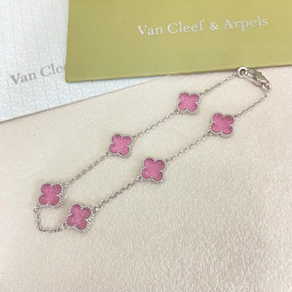 [⭐Veyra]2026 NEW CLOVER 6 MOTIF BUBBLE PINK ENAMEL BRACELET