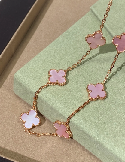 [⭐Veyra Jewellery] Pink Necklace with Ten Clover Designs