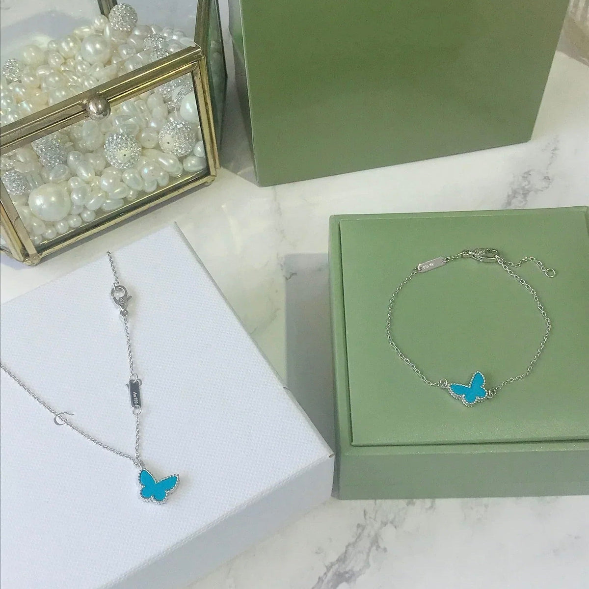 [⭐Veyra]BUTTERFLY TURQUOISE BUTTERFLY BRACELET SILVER