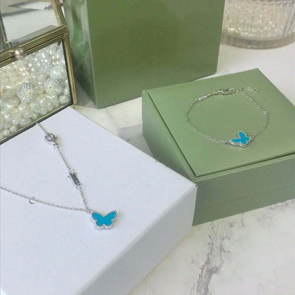 [⭐Veyra]BUTTERFLY TURQUOISE BUTTERFLY BRACELET SILVER