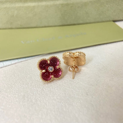 [⭐Veyra]2026 NEW  CLOVER 1 MOTIFPINK ENAMEL STUD EARRINGS WITH DIAMONDS