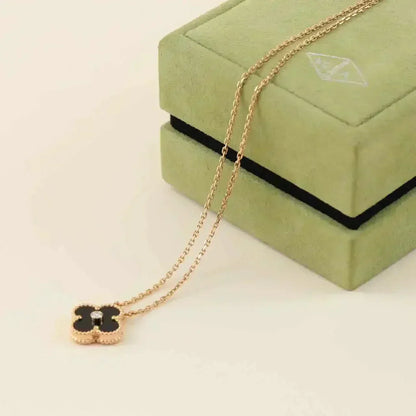 [⭐Veyra]CLOVER 15MM DIAMOND ONYX NECKLACE