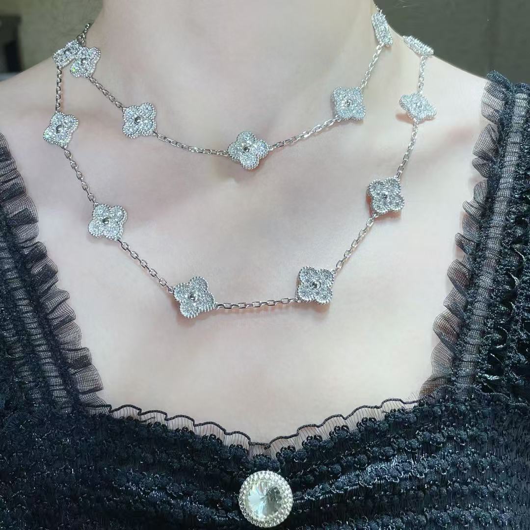 [⭐Veyra]CLOVER 20 MOTIFS FULL-DIAMOND NECKLACE