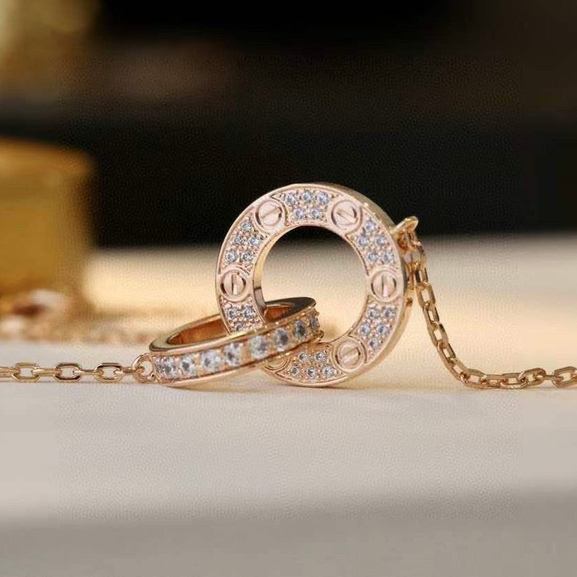[⭐Veyra]LOVE 7.6MM NECKLACE ROSE GOLD AND SILVER  FULL DIAMOND