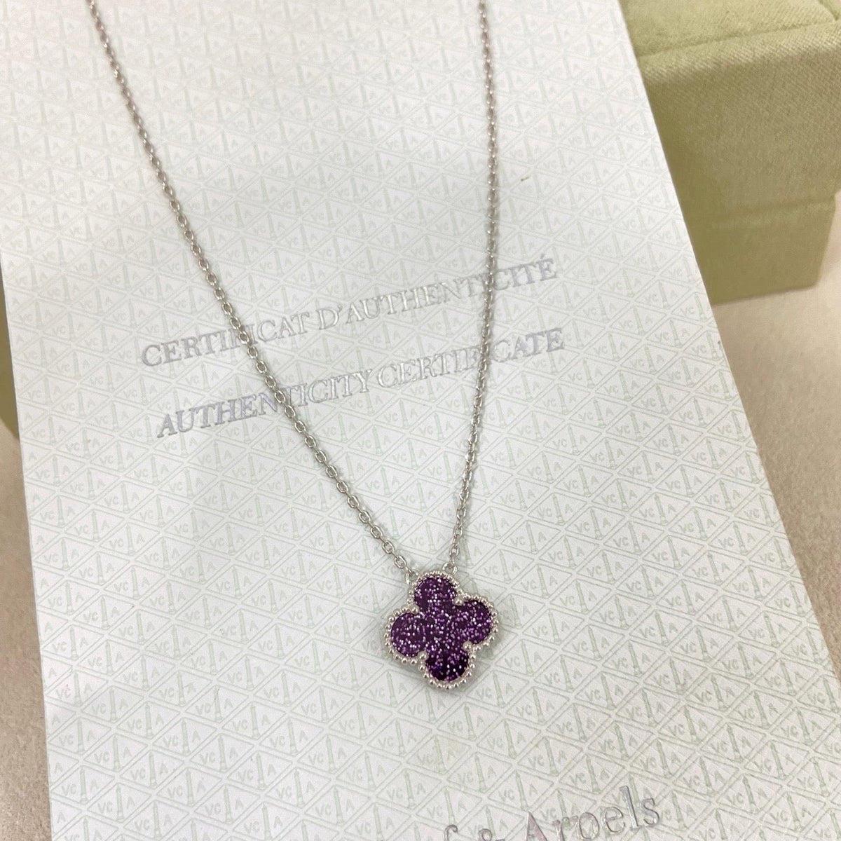 [⭐Veyra]NEW 15MM PURPLE SAND-GOLD FOUR-LEAF CLOVER NECKLACE