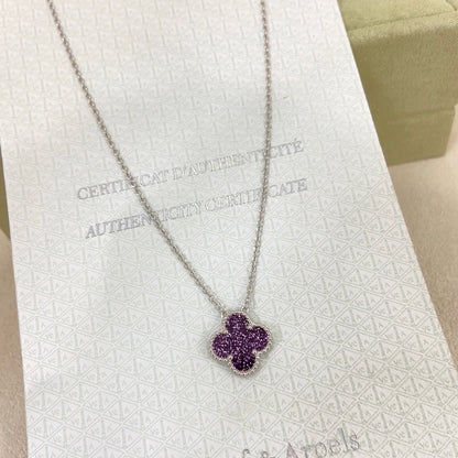 [⭐Veyra]NEW 15MM PURPLE SAND-GOLD FOUR-LEAF CLOVER NECKLACE