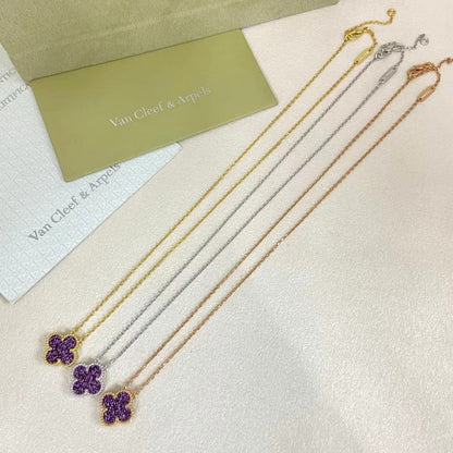 [⭐Veyra]NEW 15MM PURPLE SAND-GOLD FOUR-LEAF CLOVER NECKLACE