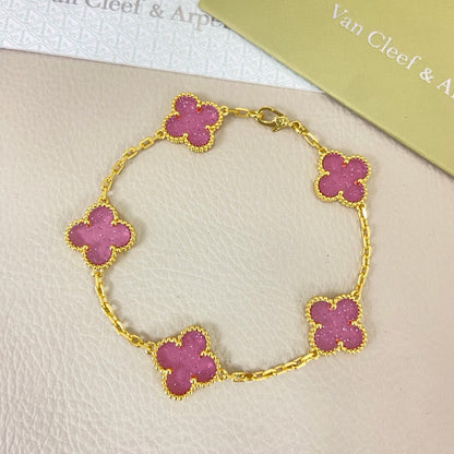 [⭐Veyra]NEW BUBBLE PINK ENAMEL 5-FLOWER BRACELET