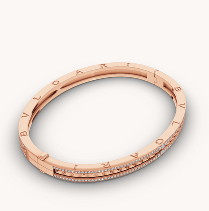 [⭐Veyra]ZERO 1 SPIRAL AND PAVED DIAMOND PINK GOLD BRACELET