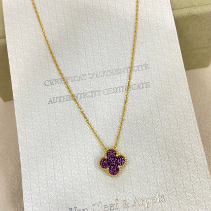 [⭐Veyra]NEW 15MM PURPLE SAND-GOLD FOUR-LEAF CLOVER NECKLACE