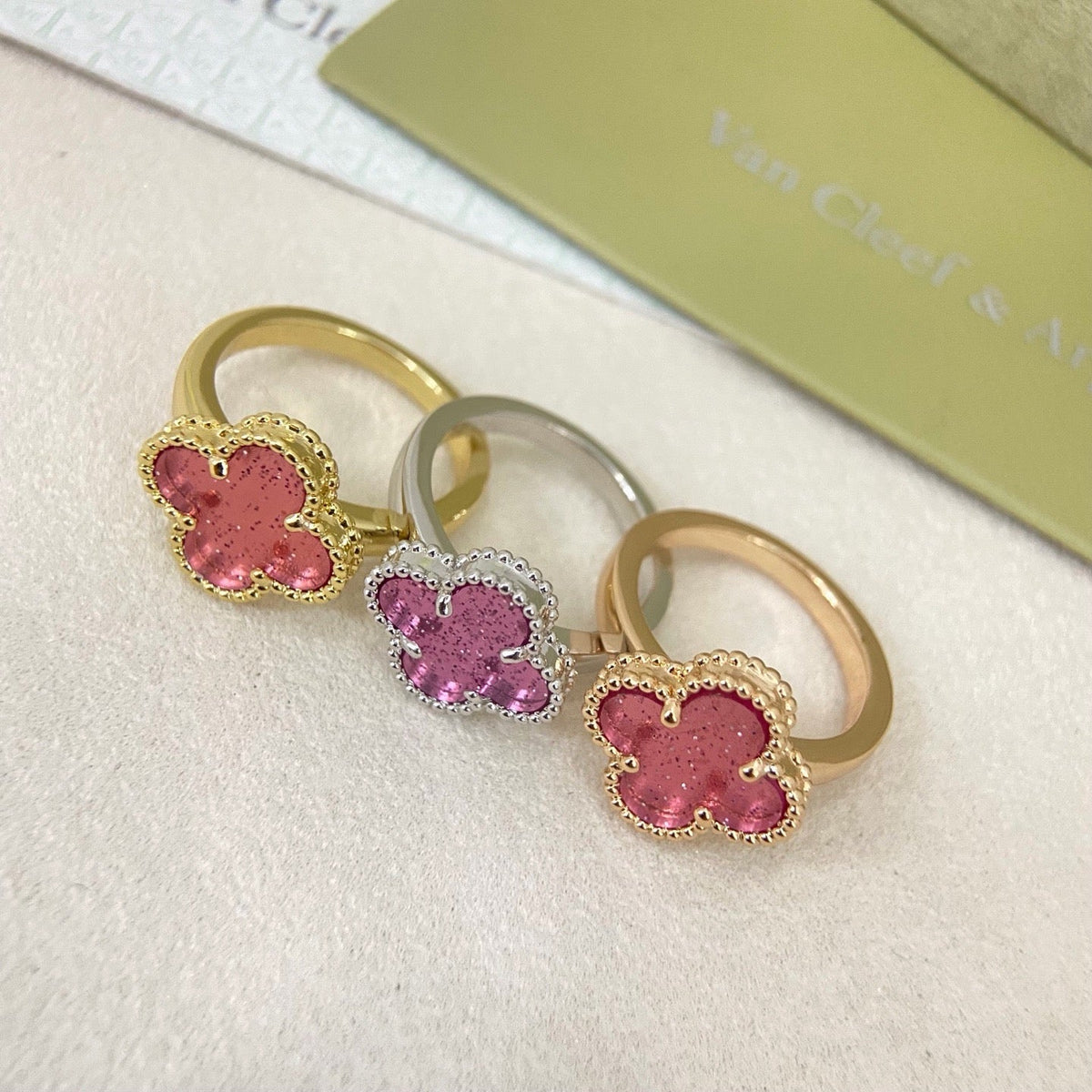 [⭐Veyra]NEW ROSE QUARTZ FOUR-LEAF CLOVER RING