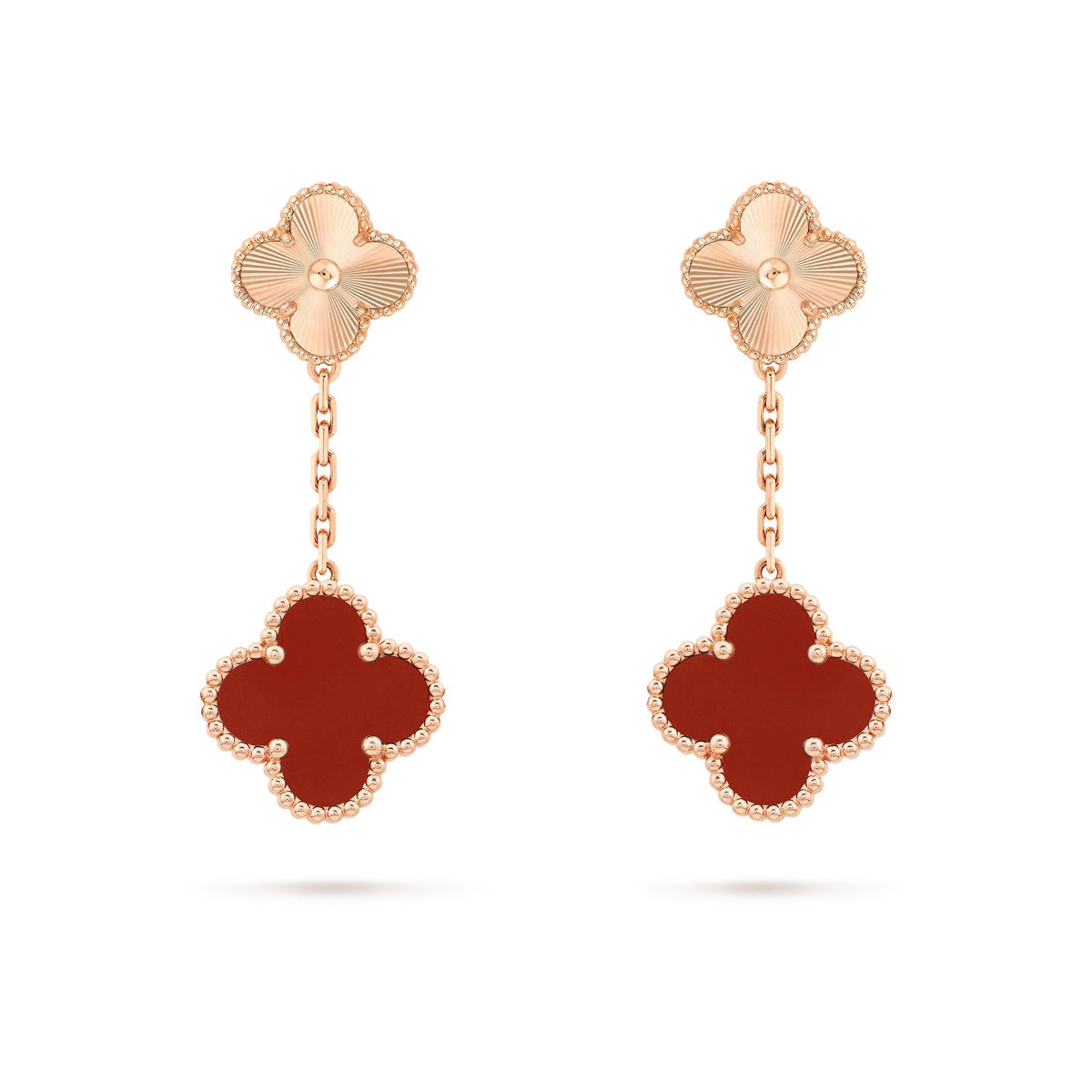 [⭐Veyra]CLOVER 2 MOTIF  LASER CARNELIAN EARRINGS
