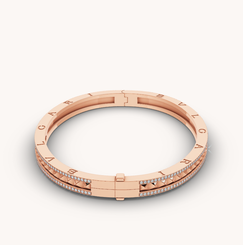[⭐Veyra]ZERO 1 SPIRAL AND PAVED DIAMOND PINK GOLD BRACELET