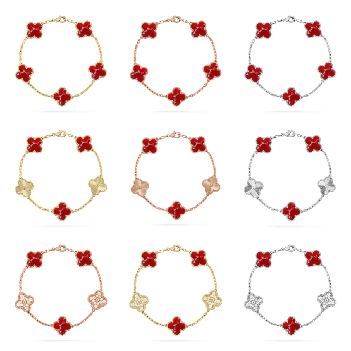 [⭐Veyra]CLOVER 5 MOTIF RED PATTERN BRACELET COLLECTION
