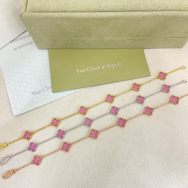 [⭐Veyra]2026 NEW CLOVER 6 MOTIF BUBBLE PINK ENAMEL BRACELET