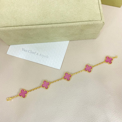 [⭐Veyra]NEW BUBBLE PINK ENAMEL 5-FLOWER BRACELET