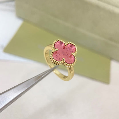 [⭐Veyra]NEW ROSE QUARTZ FOUR-LEAF CLOVER RING