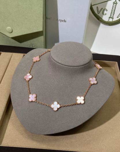 [⭐Veyra Jewellery] Pink Necklace with Ten Clover Designs