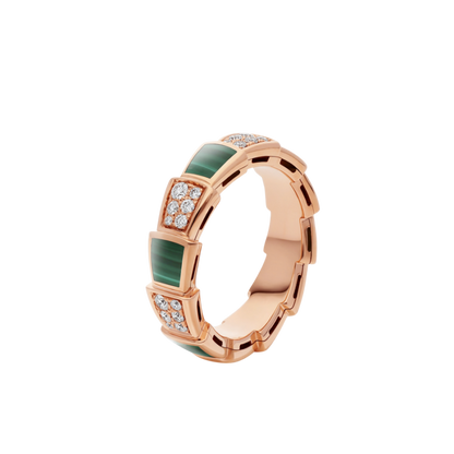 [⭐Veyra]SERPENTI RING PINK GOLD MALACHITE DIAMOND PAVED 4MM