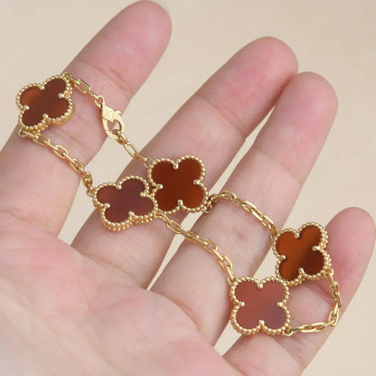 [⭐Veyra] CLOVER 5 MOTIF RED CORNELIAN BRACELET COLLECTION