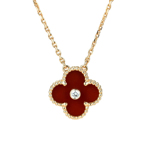 [⭐Veyra]CLOVER 15MM DIAMOND CARNELIAN NECKLACE