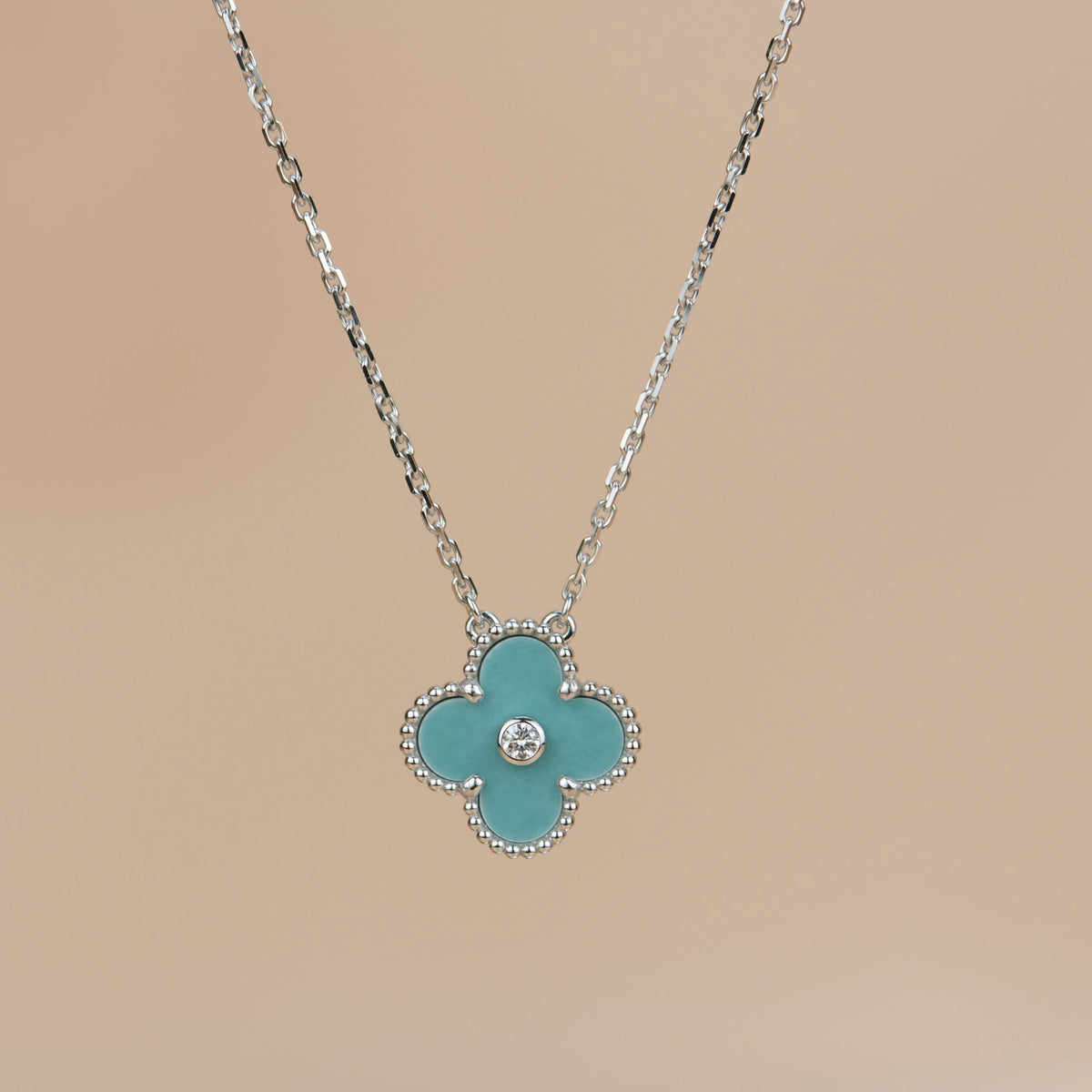 [⭐Veyra]CLOVER 15MM DIAMOND SVRES PORCELAIN  NECKLACE SILVER