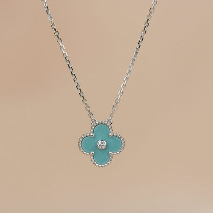 [⭐Veyra]CLOVER 15MM DIAMOND SVRES PORCELAIN  NECKLACE SILVER