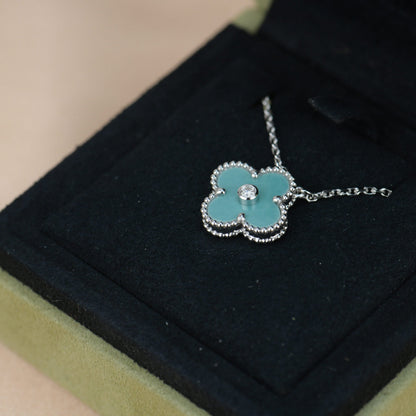 [⭐Veyra]CLOVER 15MM DIAMOND SVRES PORCELAIN  NECKLACE SILVER