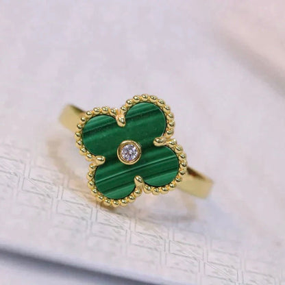 [⭐Veyra]CLOVER MALACHITE RING GOLD DIAMOND