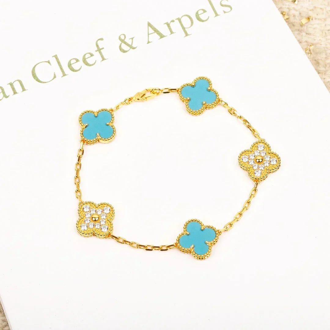 [⭐Veyra] CLOVER 5 MOTIF TURQUOISE BRACELET COLLECTION