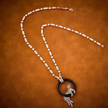 [⭐Veyra jewelrys]NEW BLACK CIRCLE PANTHER FULL DIAMOND NECKLACE