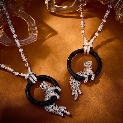 [⭐Veyra jewelrys]NEW BLACK CIRCLE PANTHER FULL DIAMOND NECKLACE