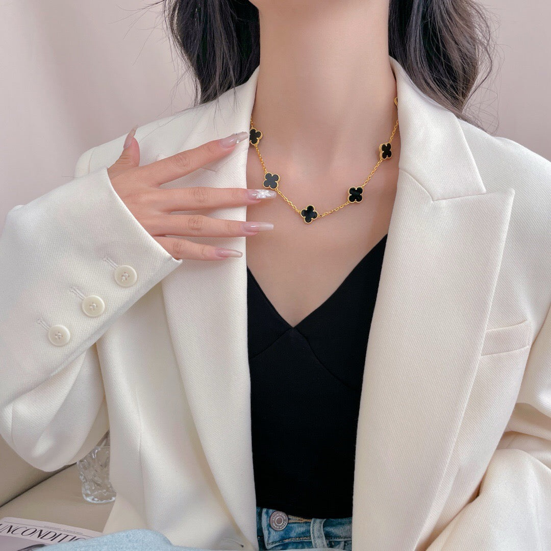 [⭐Veyra]CLOVER 10 MOTIFS ONYX NECKLACE