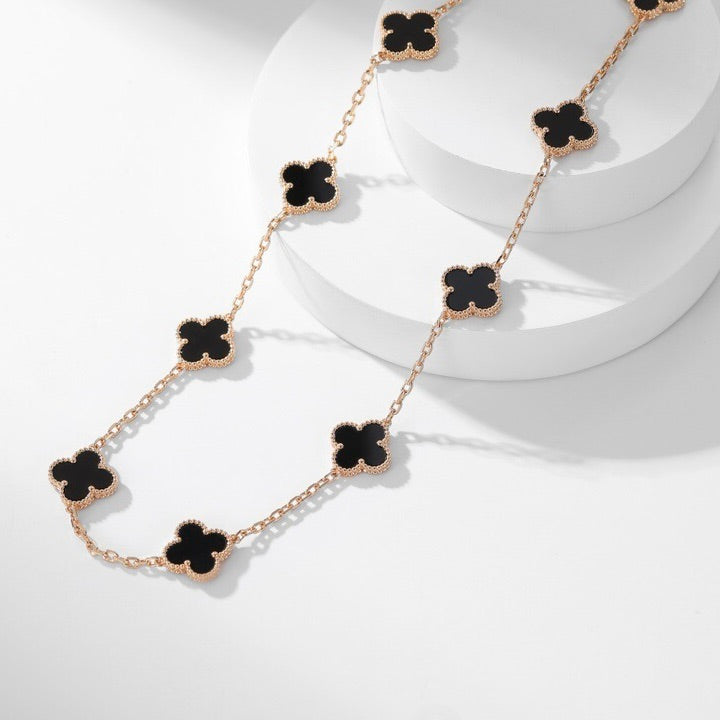 [⭐Veyra]CLOVER 10 MOTIFS ONYX NECKLACE