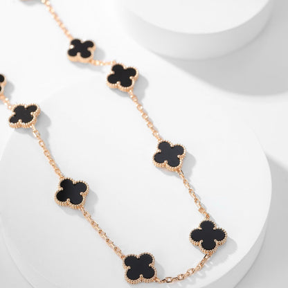 [⭐Veyra]CLOVER 10 MOTIFS ONYX NECKLACE
