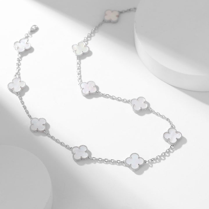 [⭐Veyra]CLOVER 10 MOTIFS WHITE MOTHER OF PEARL NECKLACE