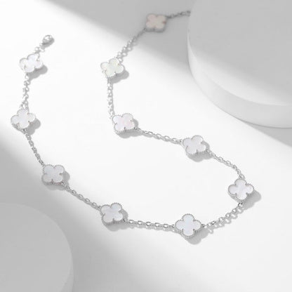 [⭐Veyra]CLOVER 10 MOTIFS WHITE MOTHER OF PEARL NECKLACE