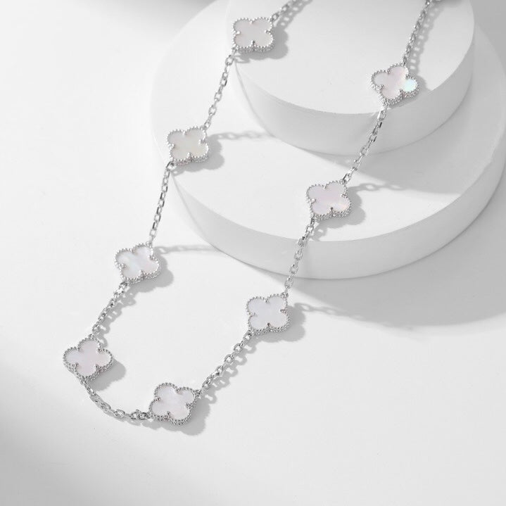[⭐Veyra]CLOVER 10 MOTIFS WHITE MOTHER OF PEARL NECKLACE