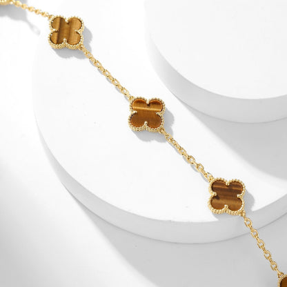 [⭐Veyra]CLOVER 10 MOTIFS TIGER EYE NECKLACE