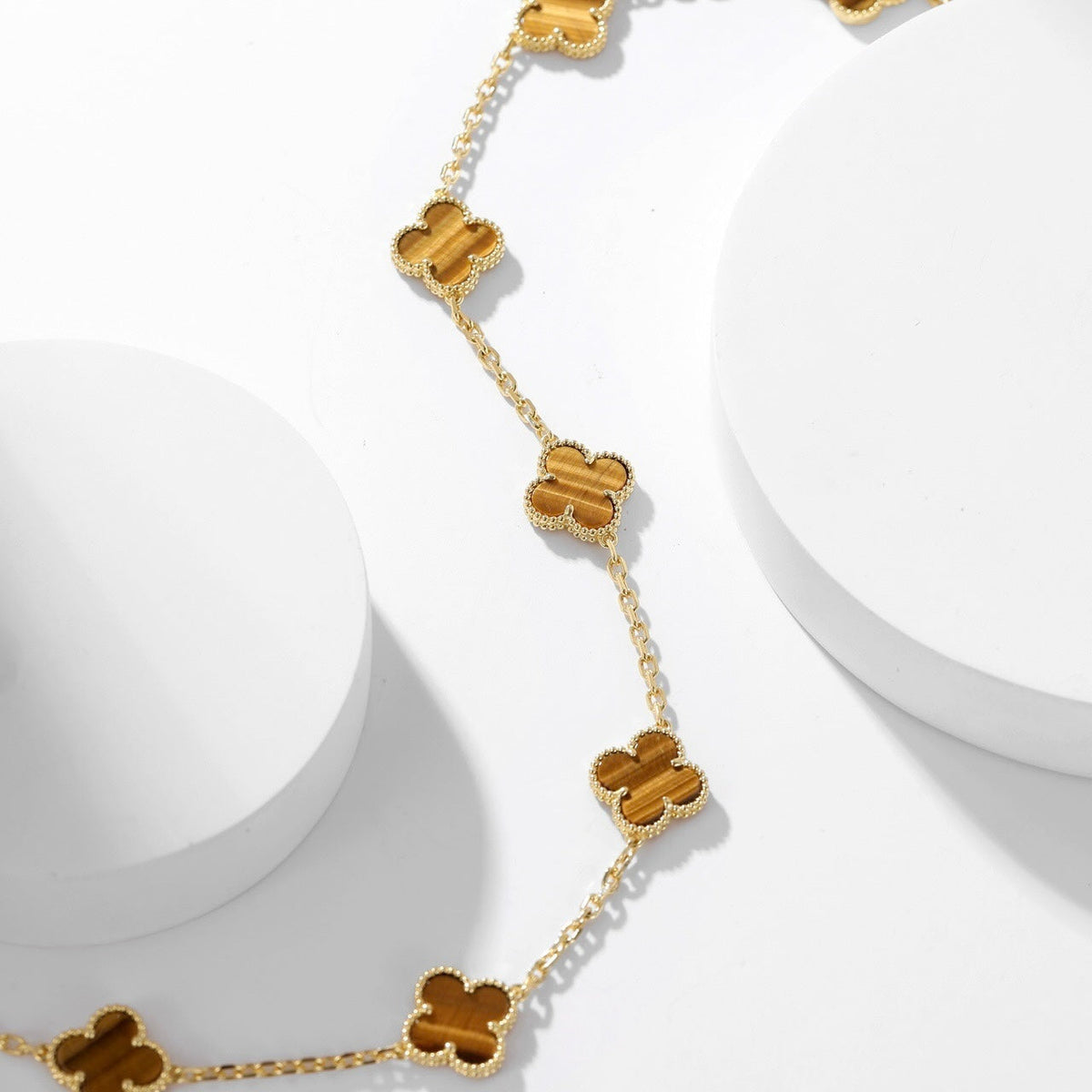 [⭐Veyra]CLOVER 10 MOTIFS TIGER EYE NECKLACE