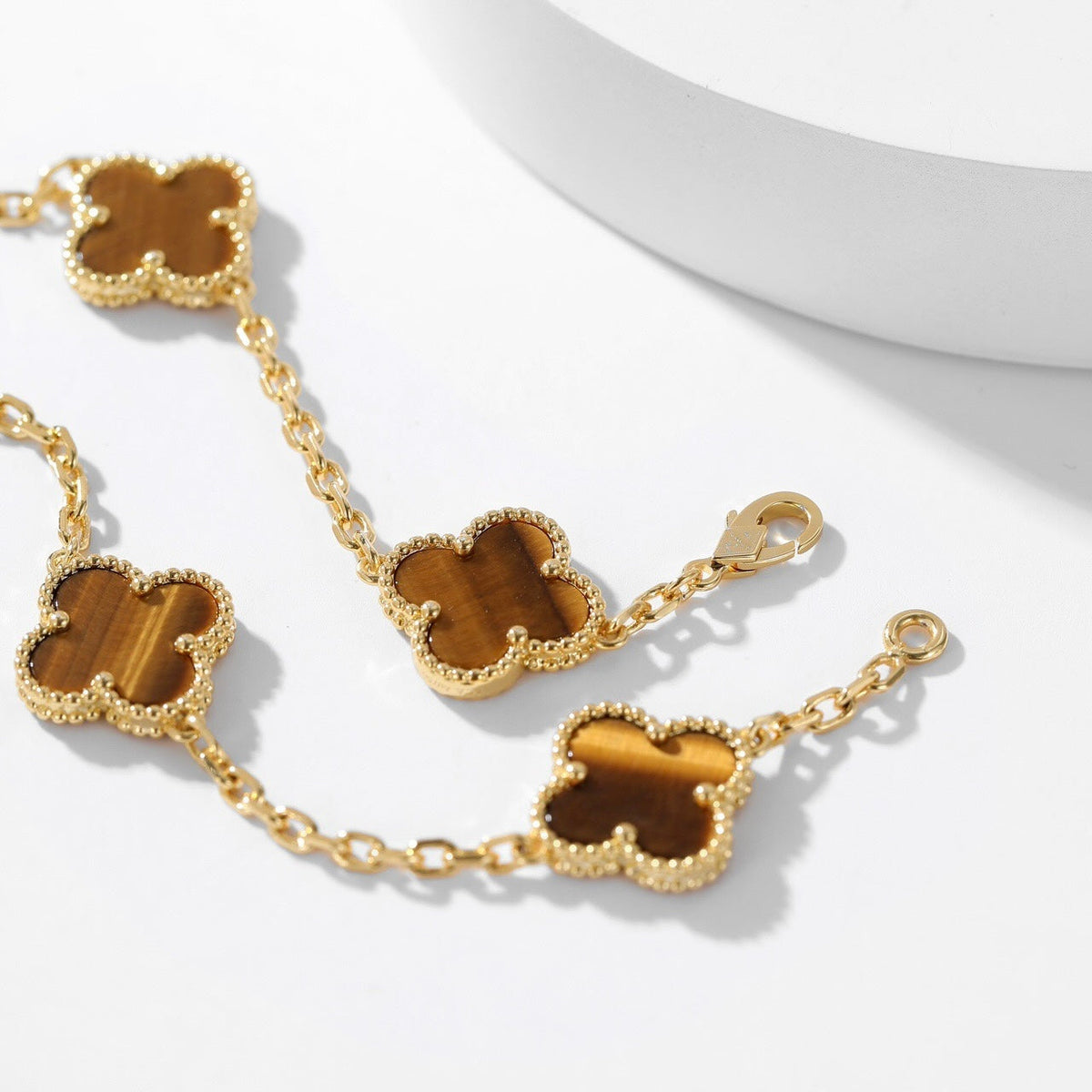 [⭐Veyra]CLOVER 10 MOTIFS TIGER EYE NECKLACE