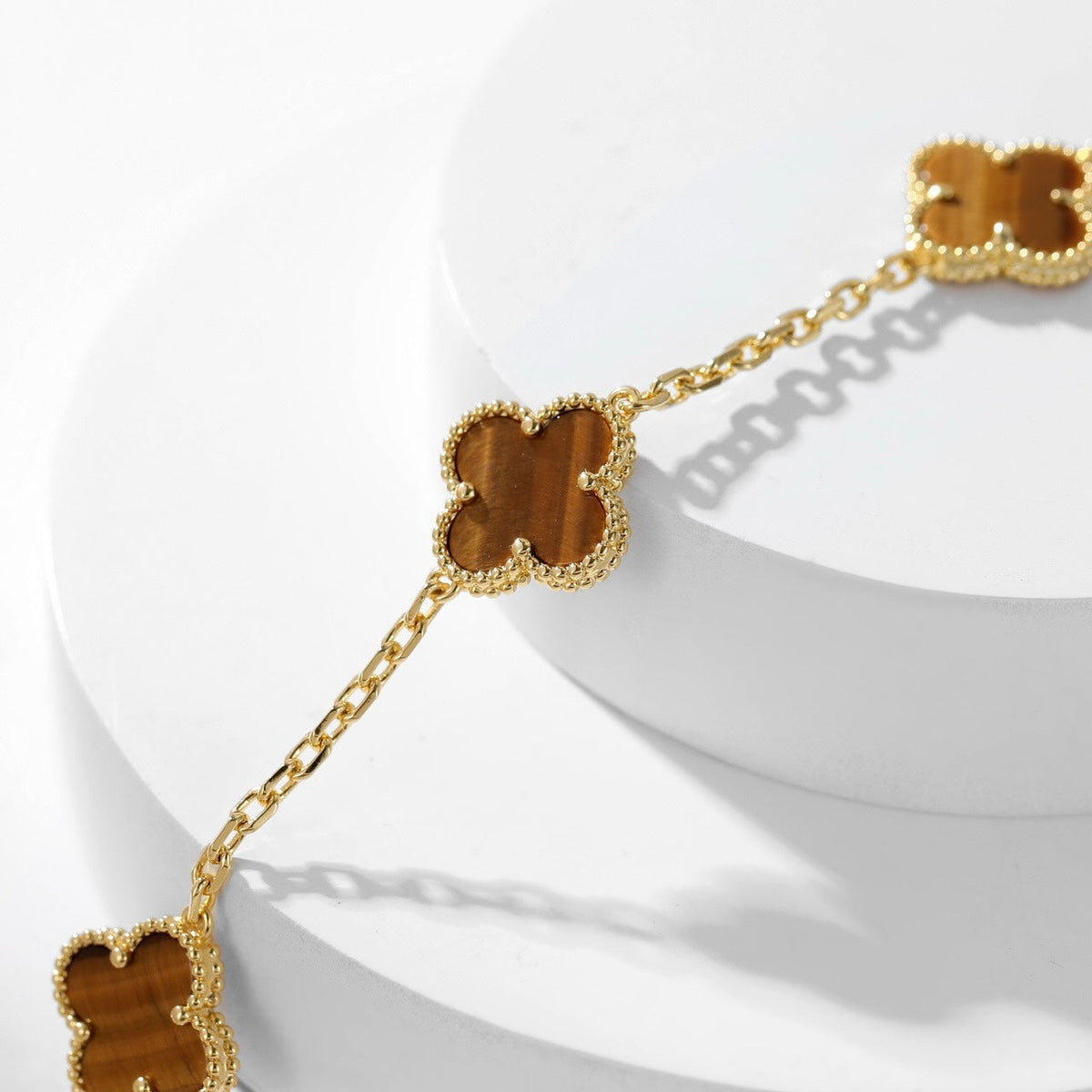 [⭐Veyra]CLOVER 10 MOTIFS TIGER EYE NECKLACE