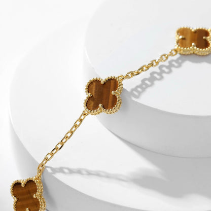 [⭐Veyra]CLOVER 10 MOTIFS TIGER EYE NECKLACE