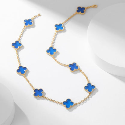 [⭐Veyra]CLOVER 10 MOTIFS BLUE AGATE NECKLACE