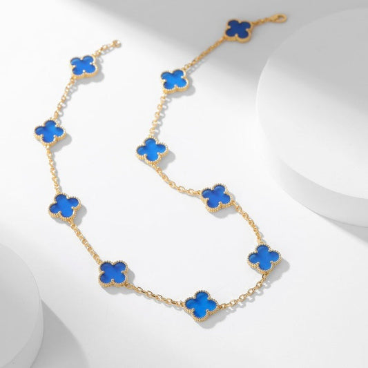 [⭐Veyra]CLOVER 10 MOTIFS BLUE AGATE NECKLACE