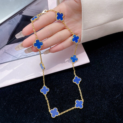 [⭐Veyra]CLOVER 10 MOTIFS BLUE AGATE NECKLACE