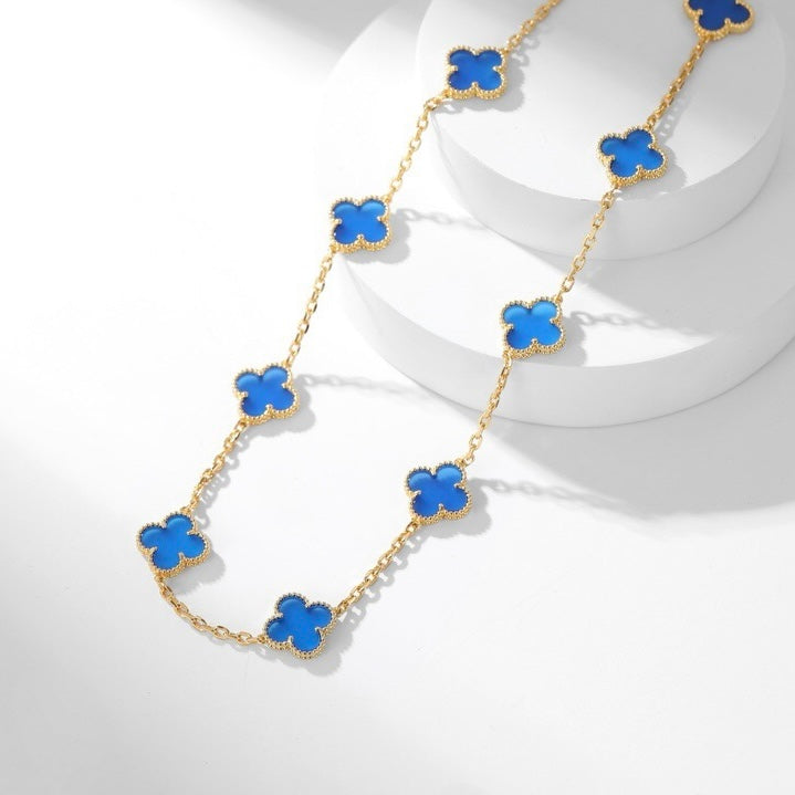 [⭐Veyra]CLOVER 10 MOTIFS BLUE AGATE NECKLACE